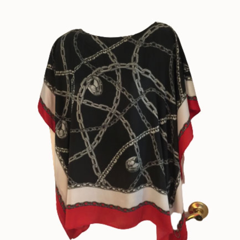 Michael Kors Black Chain Print Poncho Blouse MP/LP